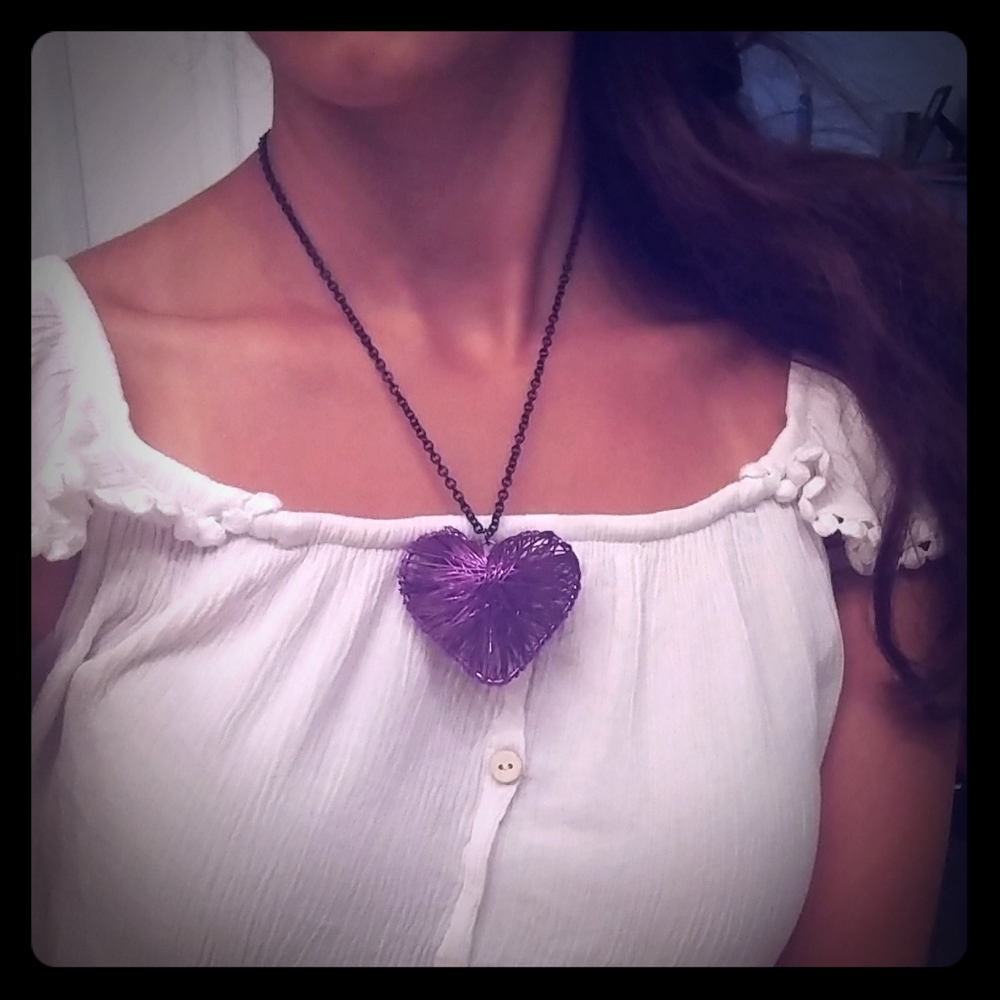Wire-wrapped Purple Heart Necklace
